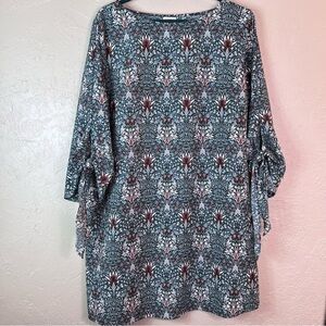 MORRIS & Co H&M PATTERNED SHIFT DRESS TEAL GREEN BLUE 3/4 SLEEVES SIZE 14